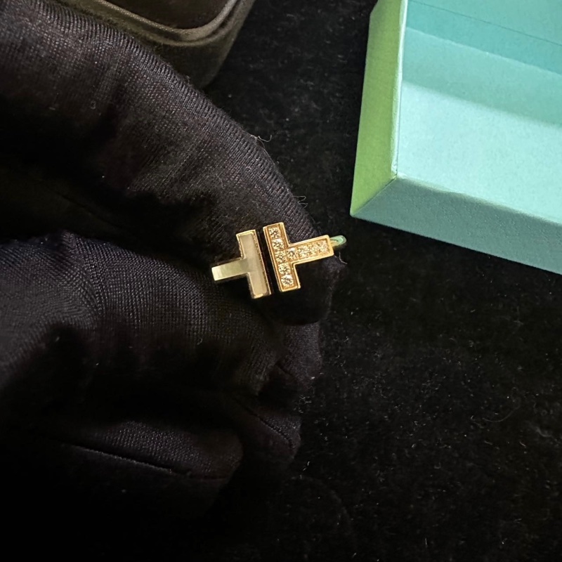 TIFFANY&CO 半貝母線圈戒指18K玫瑰金/鑽石/白貝母52-4