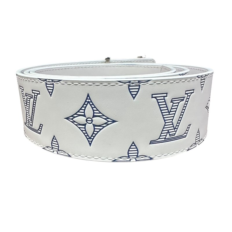 【美收精品】LV 白色老花皮帶 5-77-4