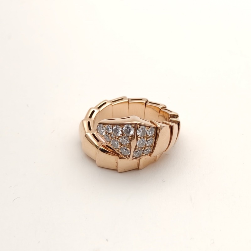 BVLGARI Serpenti半鑽寬版蛇形戒指18K玫瑰金/鑽石s-1