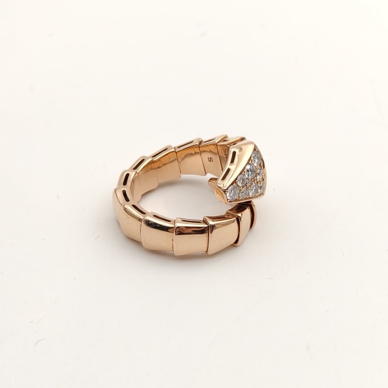 BVLGARI Serpenti半鑽寬版蛇形戒指18K玫瑰金/鑽石s-2