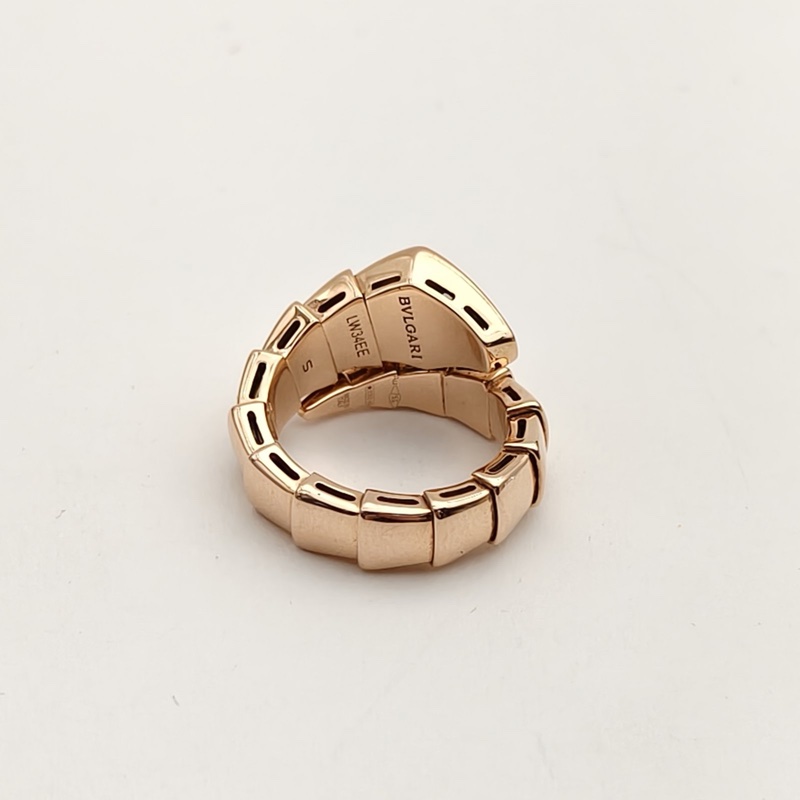 BVLGARI Serpenti半鑽寬版蛇形戒指18K玫瑰金/鑽石s-3