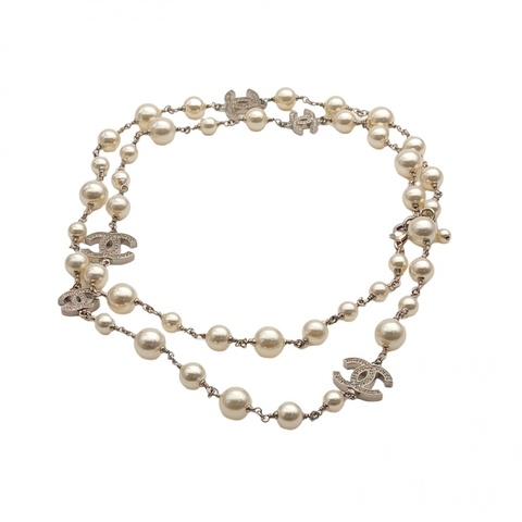 CHANEL 合金10A多層珍珠雙C帶鑽項鏈毛衣鏈