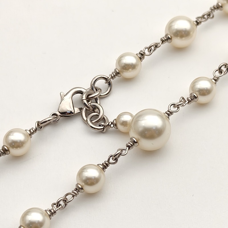 CHANEL 合金10A多層珍珠雙C帶鑽項鏈毛衣鏈-4