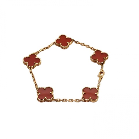 VAN CLEEF&ARPELS VintageAlhambra中號五花手鏈新扣18K黃金/紅玉髓S-M碼