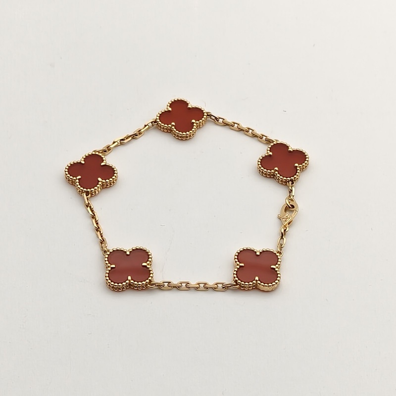 VAN CLEEF&ARPELS VintageAlhambra中號五花手鏈新扣18K黃金/紅玉髓S-M碼-1