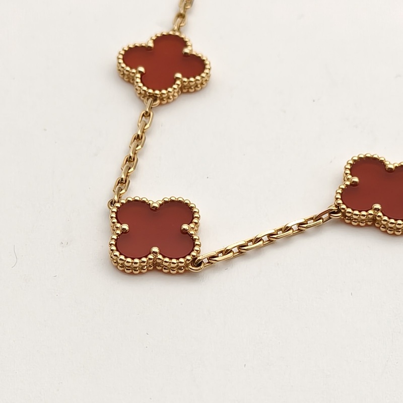 VAN CLEEF&ARPELS VintageAlhambra中號五花手鏈新扣18K黃金/紅玉髓S-M碼-2