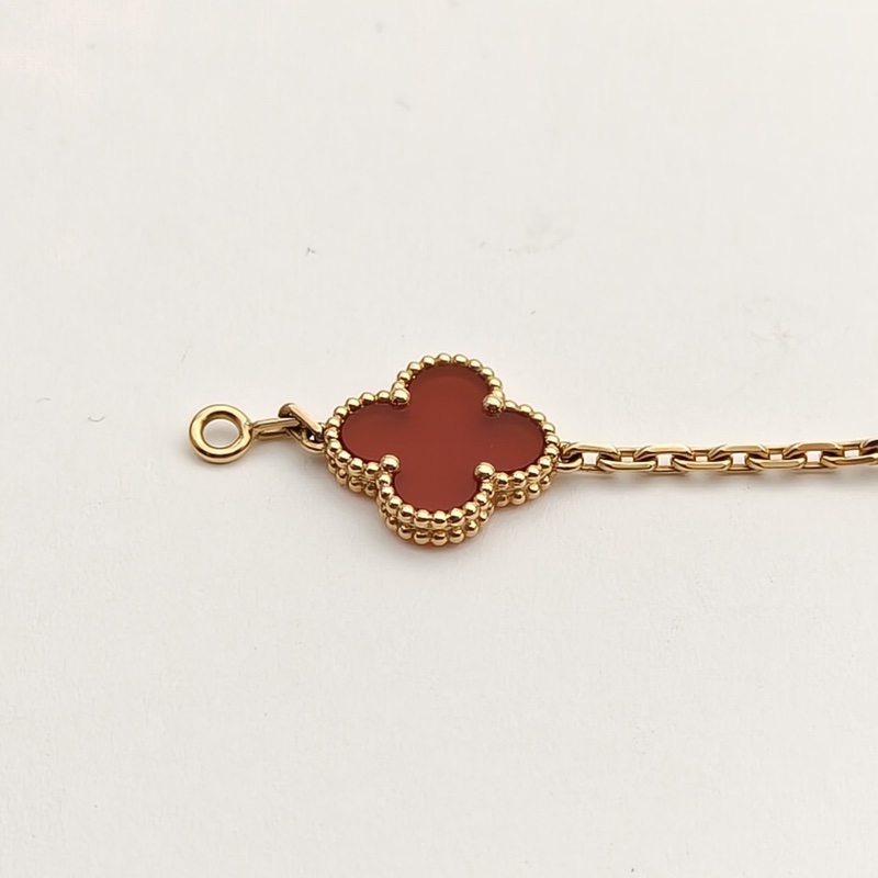 VAN CLEEF&ARPELS VintageAlhambra中號五花手鏈新扣18K黃金/紅玉髓S-M碼-4