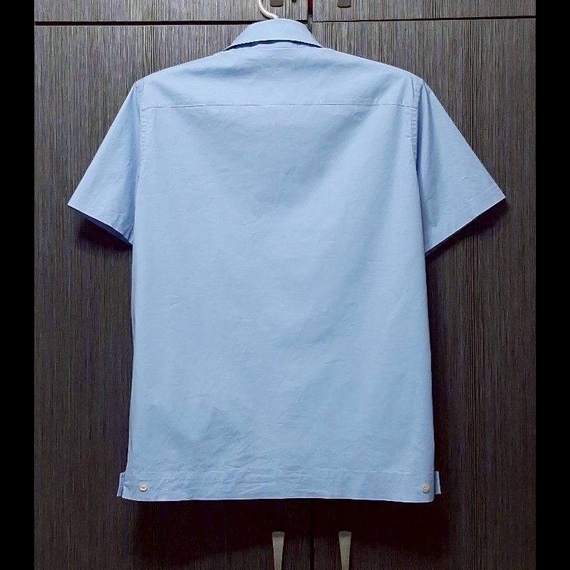 （日本製MIJ）BURBERRY 博柏利 LONDON 男淺藍單拉鍊口袋短袖襯衫M-1