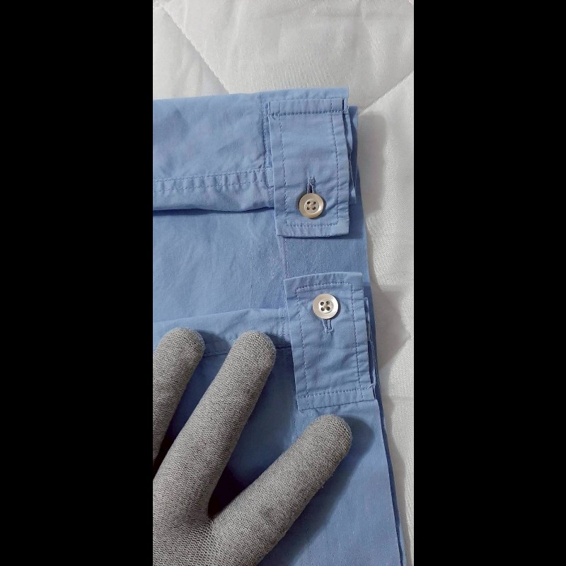 （日本製MIJ）BURBERRY 博柏利 LONDON 男淺藍單拉鍊口袋短袖襯衫M-6