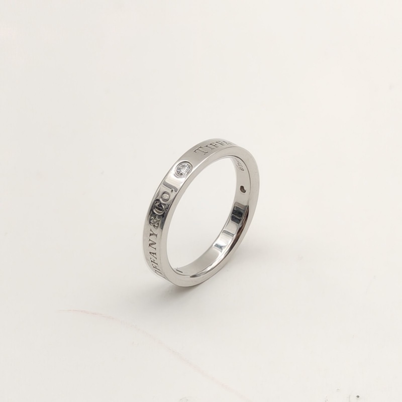 TIFFANY&CO Tiffany&Co.三鑽戒指窄版3mm鑽石/pt950-3