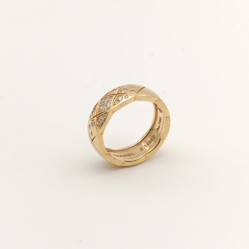 CHANEL COCOCRUSH寬版鑲鑽戒指18K黃金/鑽石52-1