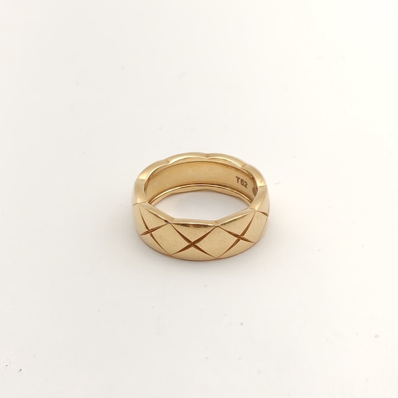 CHANEL COCOCRUSH寬版鑲鑽戒指18K黃金/鑽石52-2