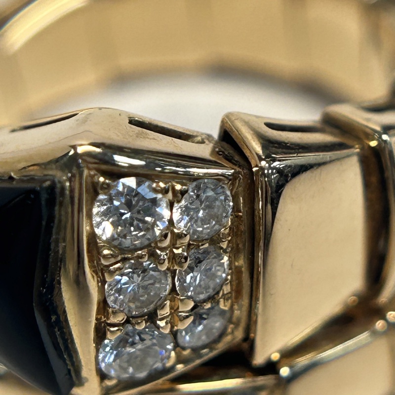 BVLGARI Serpenti黑瑪瑙間鑽寬版蛇形戒指18K玫瑰金/鑽石M碼-3
