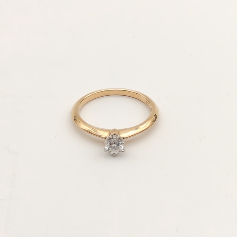 TIFFANY&CO 18K玫瑰金鑽石pt950六爪鑽戒0.24克拉52-1
