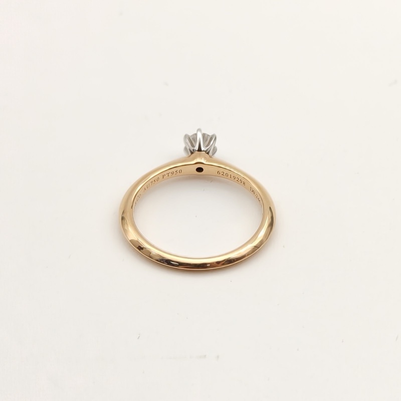 TIFFANY&CO 18K玫瑰金鑽石pt950六爪鑽戒0.24克拉52-3