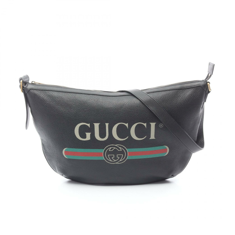 GUCCI 半月形 Hobo 復古 Logo 單肩斜背包 523588 皮革 BK 二手-0