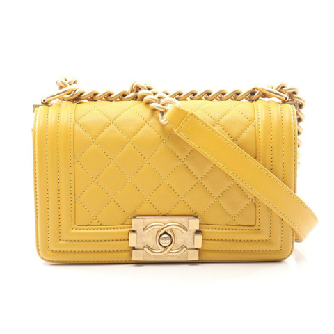 香奈兒 Boy Chanel 小號鏈條單肩手提包，羊皮材質，棕色，金色五金，二手女款