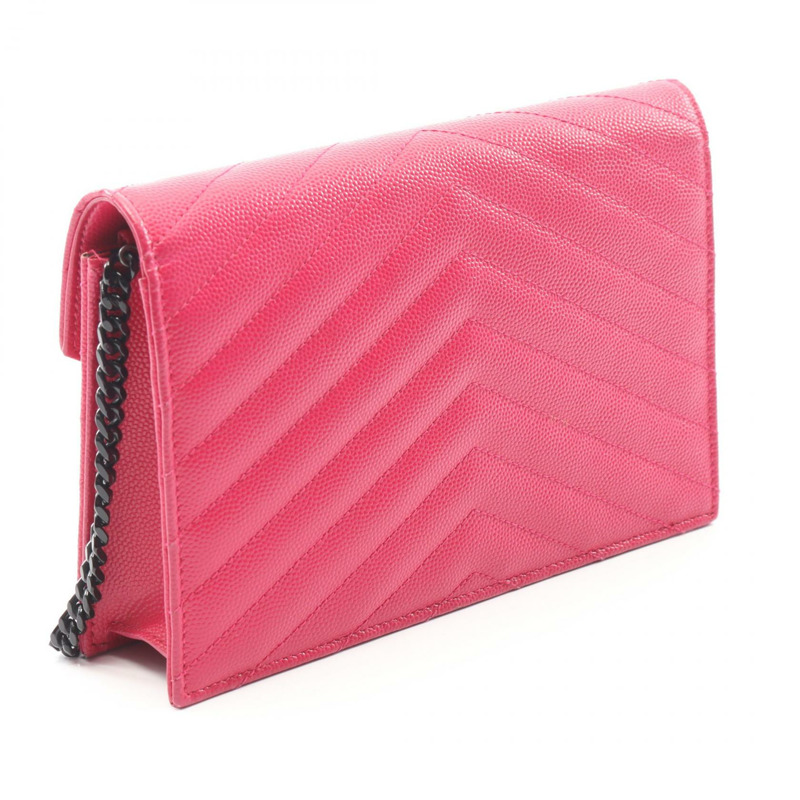 YVES SAINT LAURENT Monogram 信封式單肩斜挎包，粉紅色皮革，二手-1