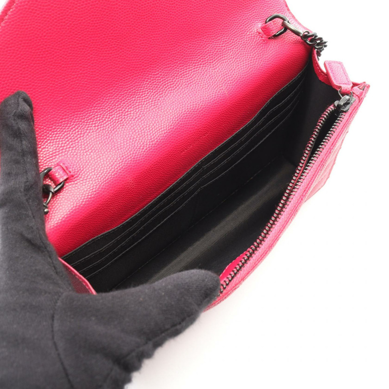 YVES SAINT LAURENT Monogram 信封式單肩斜挎包，粉紅色皮革，二手-2