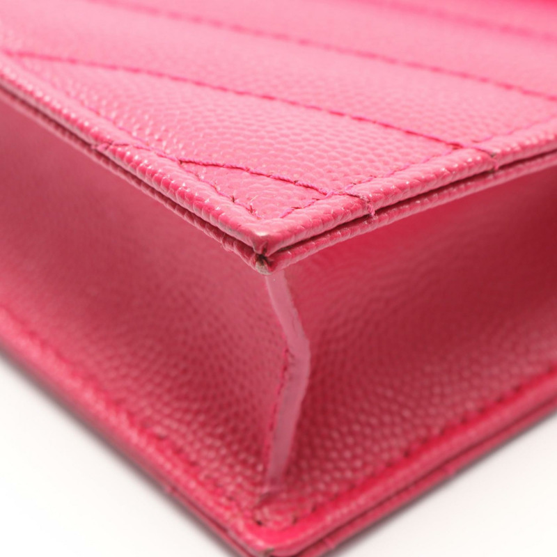 YVES SAINT LAURENT Monogram 信封式單肩斜挎包，粉紅色皮革，二手-5