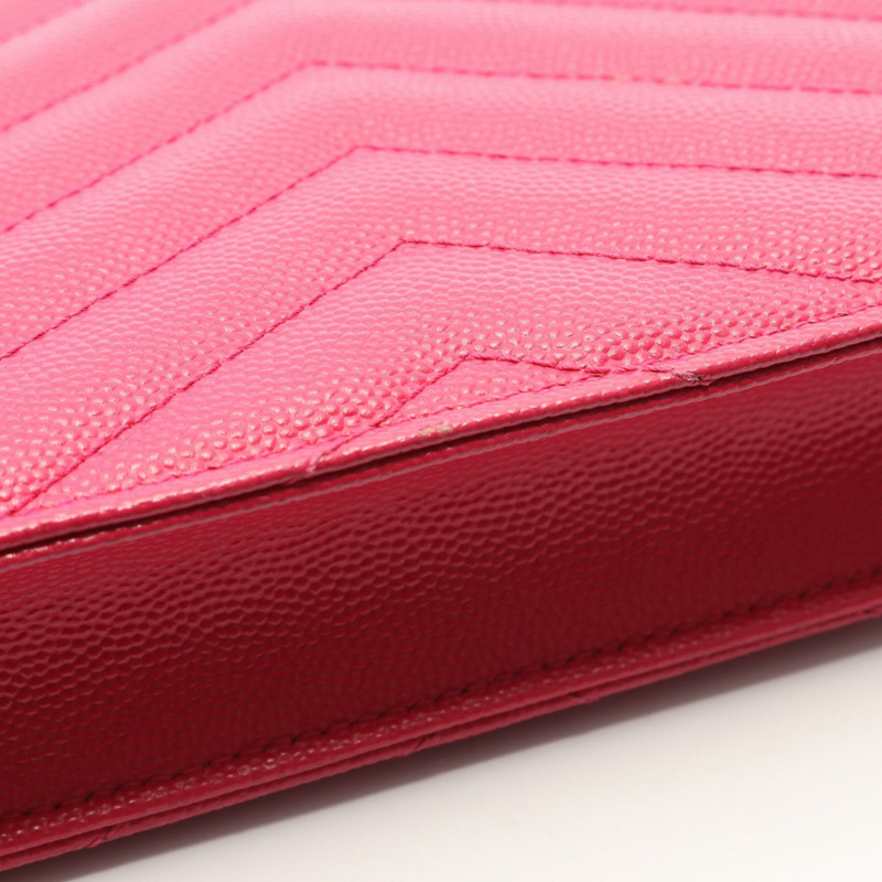 YVES SAINT LAURENT Monogram 信封式單肩斜挎包，粉紅色皮革，二手-6