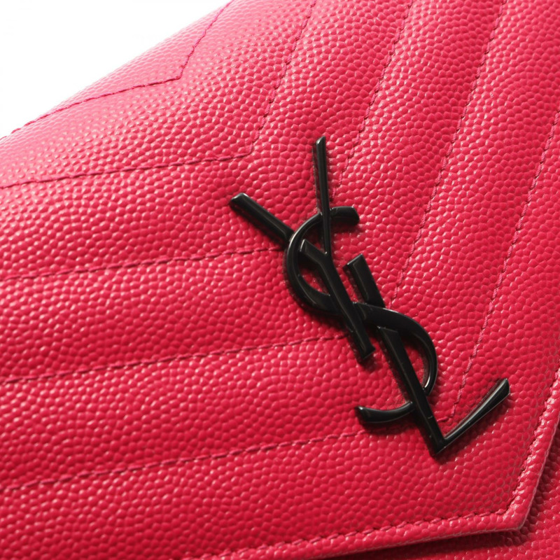 YVES SAINT LAURENT Monogram 信封式單肩斜挎包，粉紅色皮革，二手-7