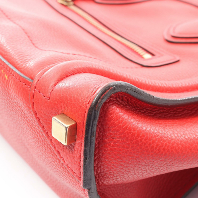 CELINE Luggage 迷你購物手提包 S-PA-1121 紅色皮革二手女款-6