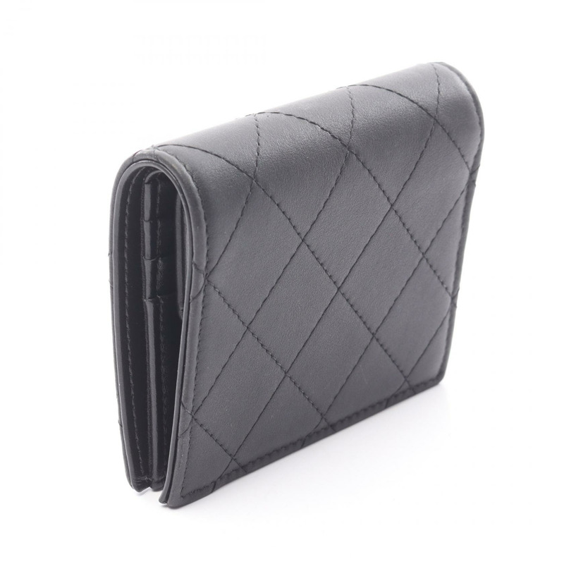 香奈兒 (CHANEL) 絎縫雙折皮夾 AP3817 皮革 黑色 二手 女士 Coco Mark-1