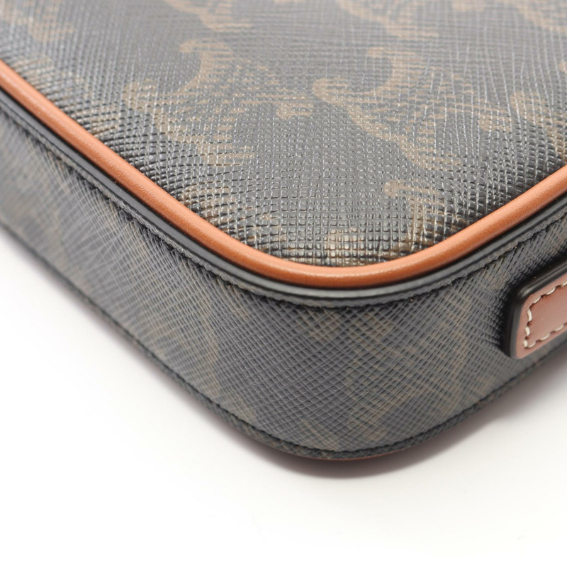 CELINE Cuir Triomphe 迷你相機單肩包，帆布皮革，黑色/棕色，二手-4