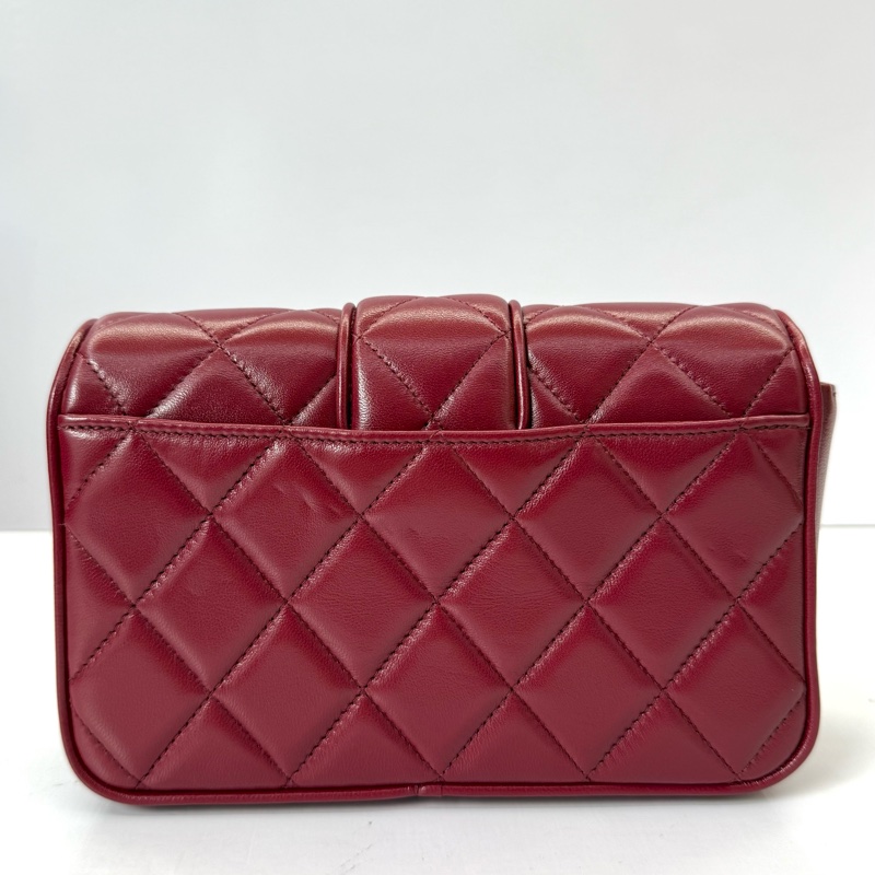 CHANEL 香奈兒 酒紅色菱格紋羊皮WOC斜背包 MATELASSE ON CHAIN 17CM-1