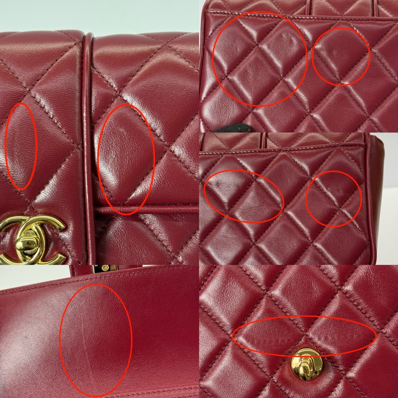 CHANEL 香奈兒 酒紅色菱格紋羊皮WOC斜背包 MATELASSE ON CHAIN 17CM-8