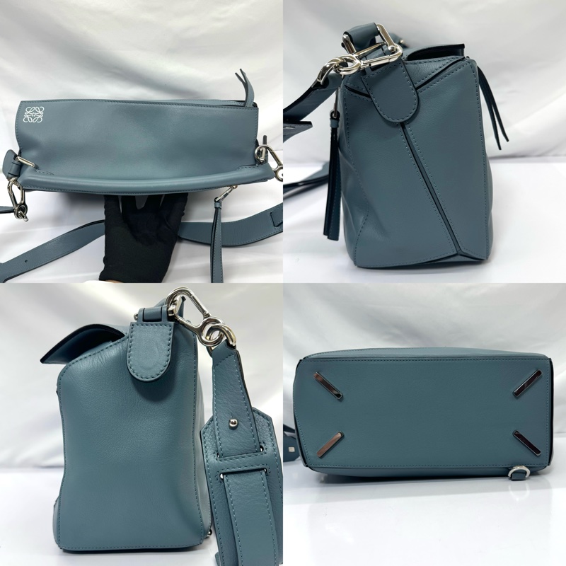 LOEWE Puzzle 藍色中型幾何拼接包-3