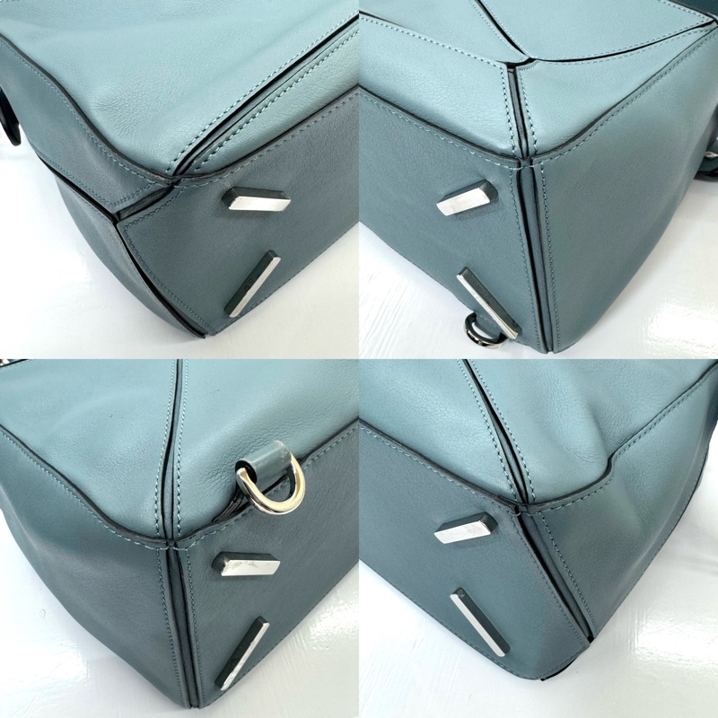 LOEWE Puzzle 藍色中型幾何拼接包-4