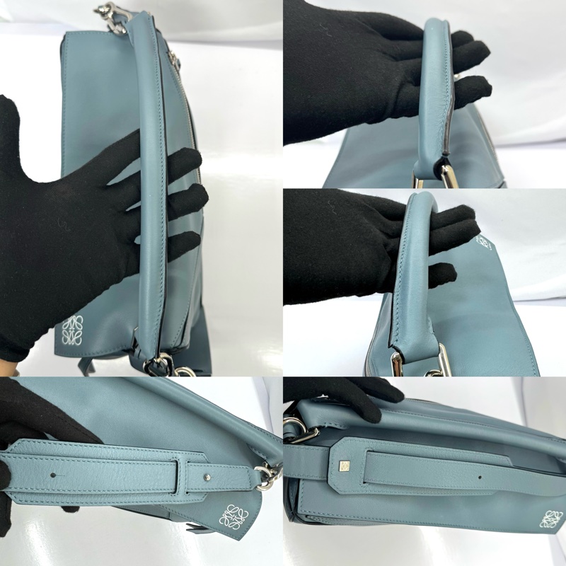 LOEWE Puzzle 藍色中型幾何拼接包-5