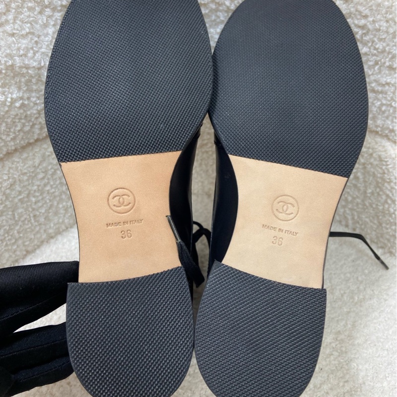 Chanel香奈兒黑色拼亮皮粗跟短靴36碼4cm跟高 無附件-4