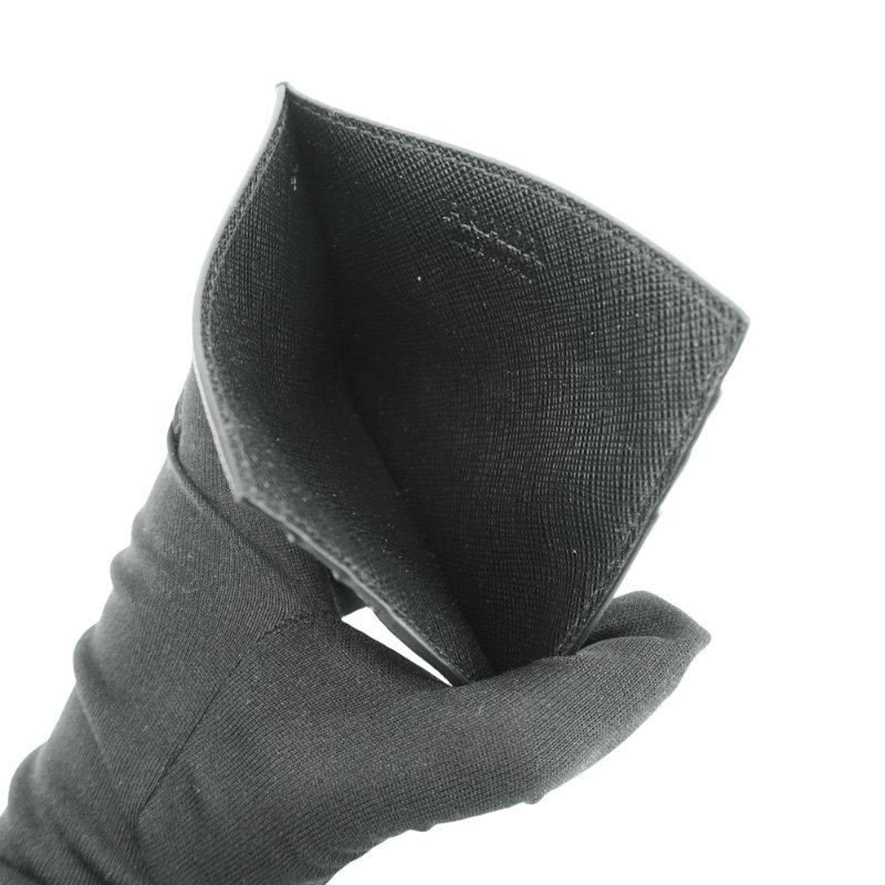 Prada 浮雕銀logo防刮牛皮六卡卡夾(2MC223-黑)-4