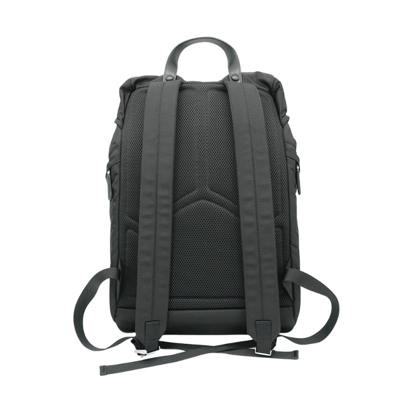 Prada Saffiano 再生尼龍銀三角logo雙扣後背包(2VZ135-黑)-2