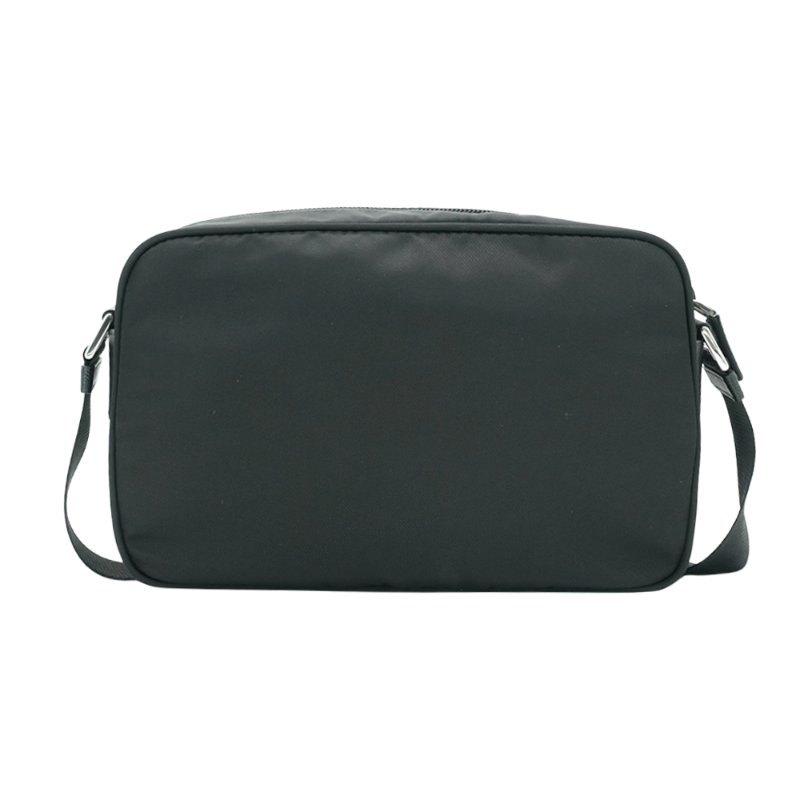 Prada Saffiano 再生尼龍銀三角logo二合一拉鍊斜背包(1BC167-黑)-2