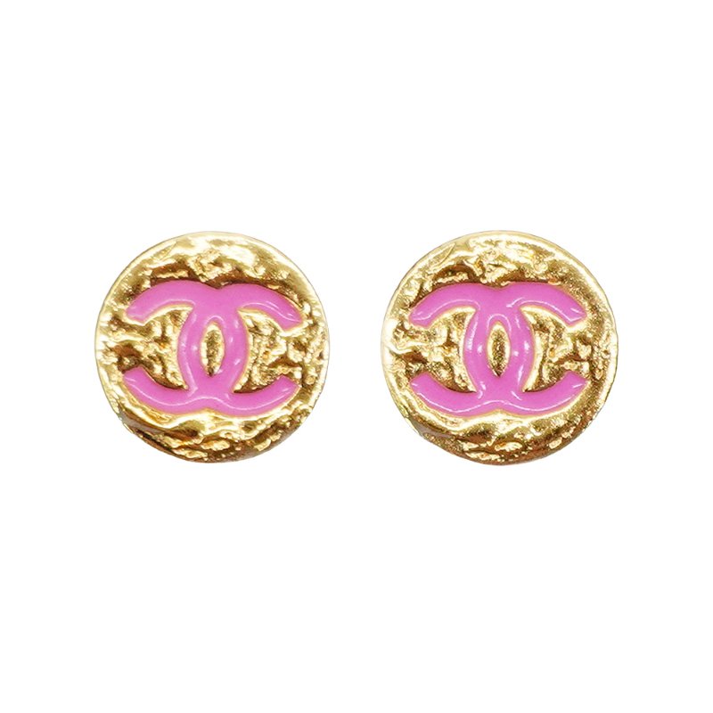 Chanel 雙C金圓餅針式耳環(ABC829-粉)-1