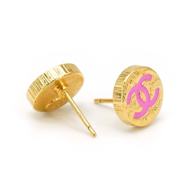 Chanel 雙C金圓餅針式耳環(ABC829-粉)-2