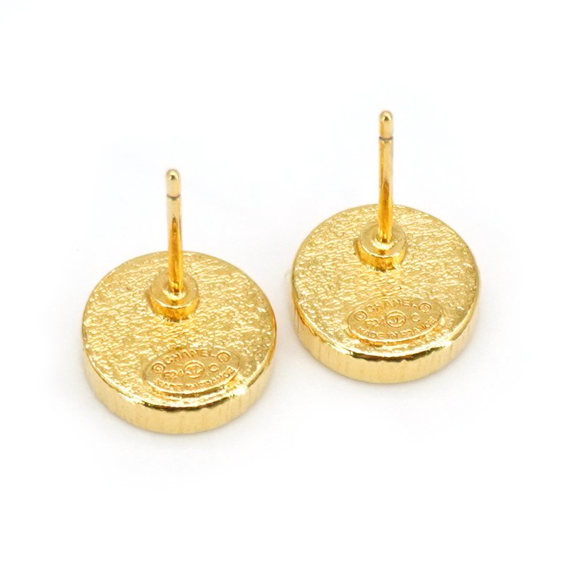 Chanel 雙C金圓餅針式耳環(ABC829-粉)-3