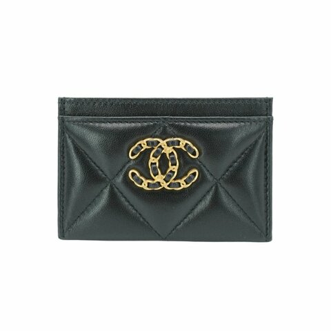 Chanel 19 金logo菱格紋羊皮卡夾(AP1167-黑)
