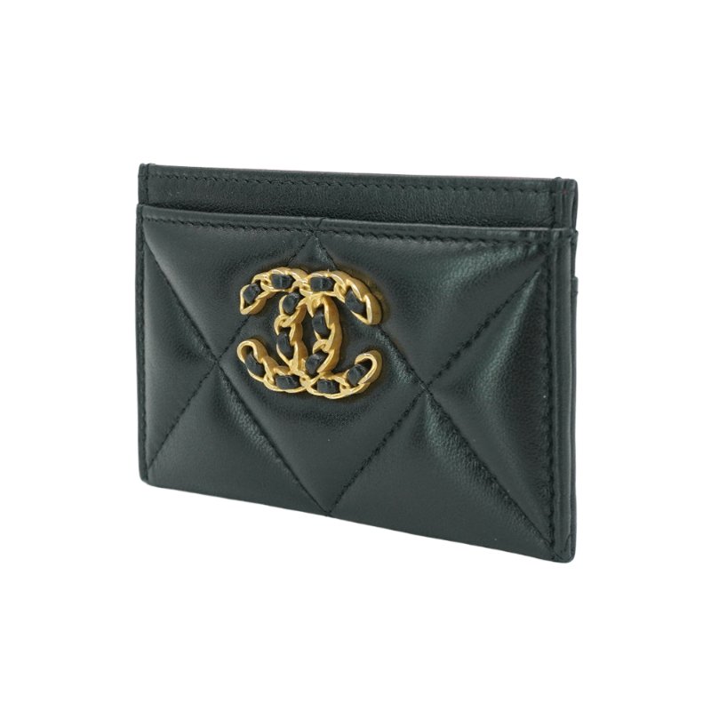 Chanel 19 金logo菱格紋羊皮卡夾(AP1167-黑)-1