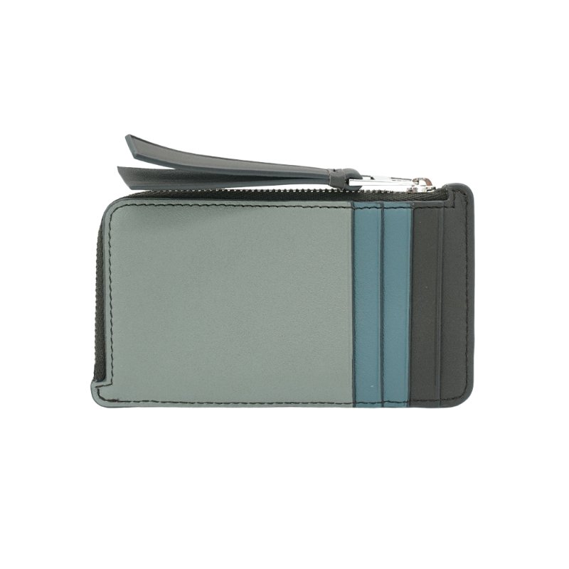 Loewe Puzzle 拚色牛皮拉鍊卡包(灰藍)-2