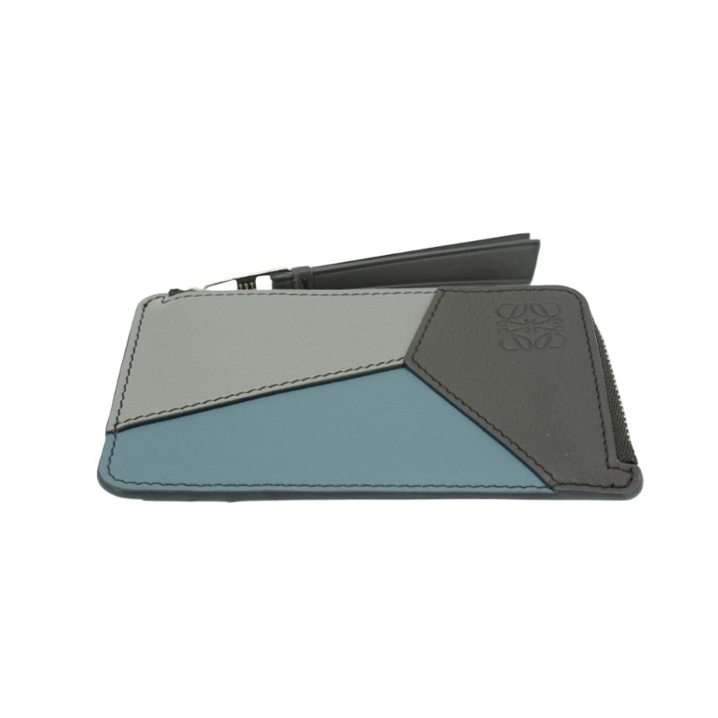 Loewe Puzzle 拚色牛皮拉鍊卡包(灰藍)-3