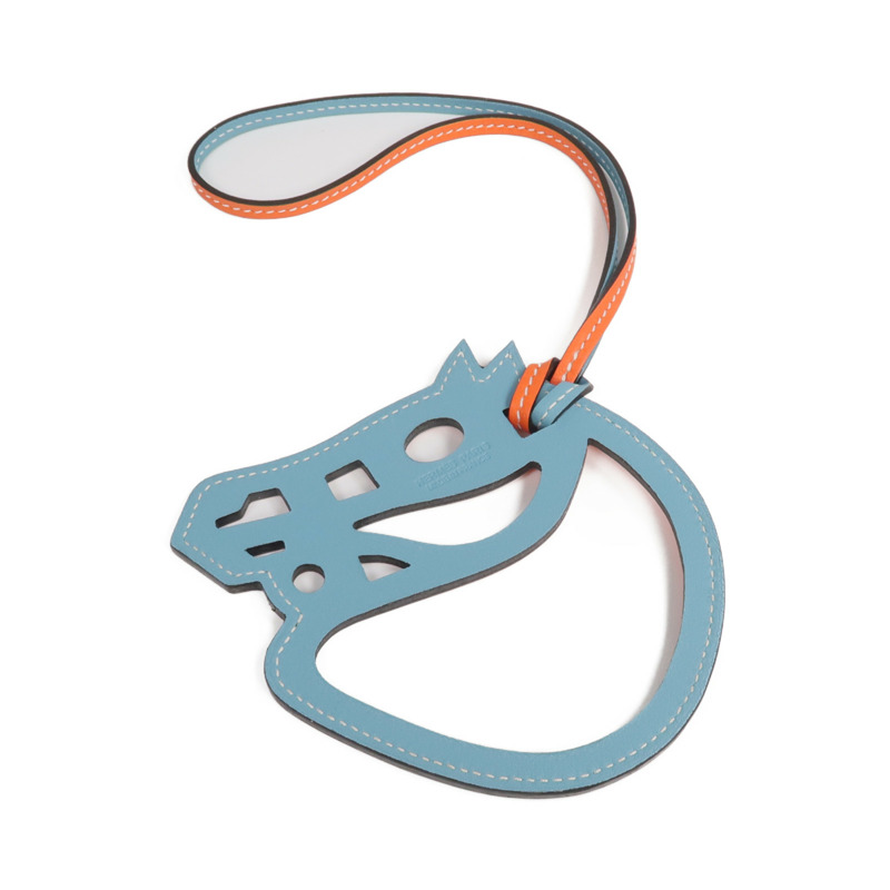 HERMES Swift皮革Horse Charm掛飾Plomb/Orange Poppy-1