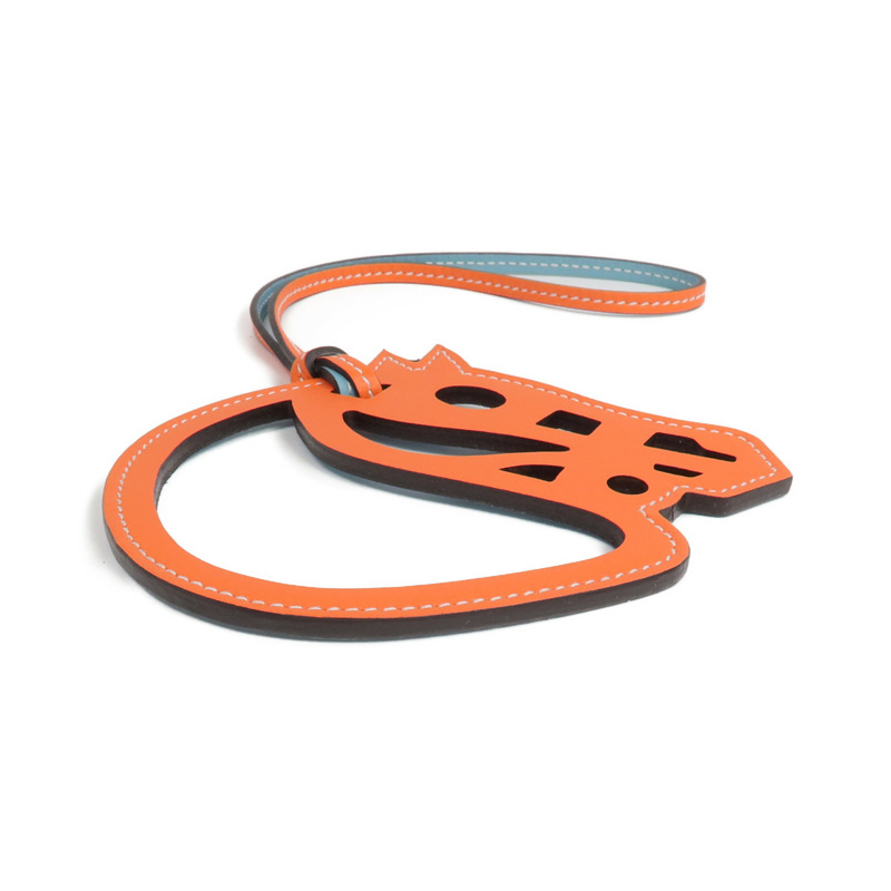HERMES Swift皮革Horse Charm掛飾Plomb/Orange Poppy-2