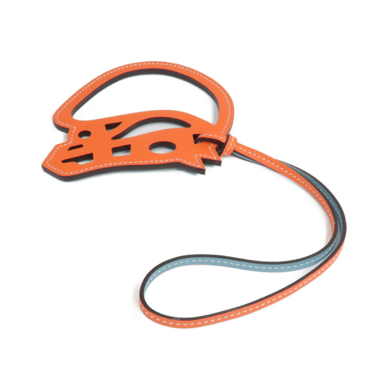 HERMES Swift皮革Horse Charm掛飾Plomb/Orange Poppy-3
