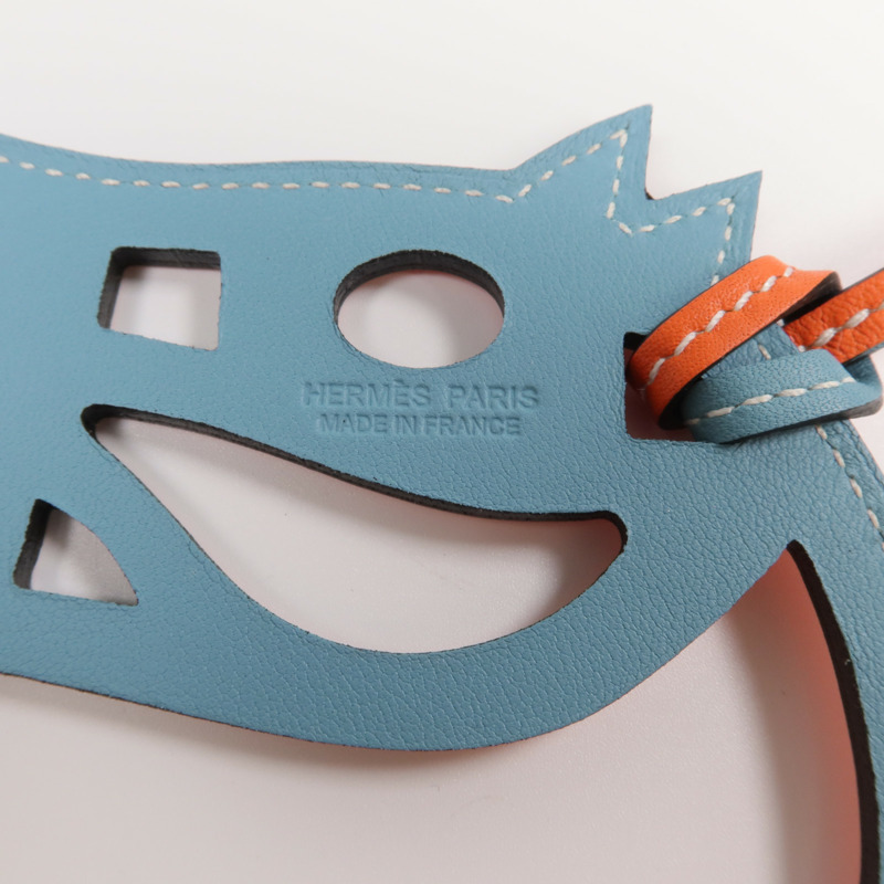 HERMES Swift皮革Horse Charm掛飾Plomb/Orange Poppy-4