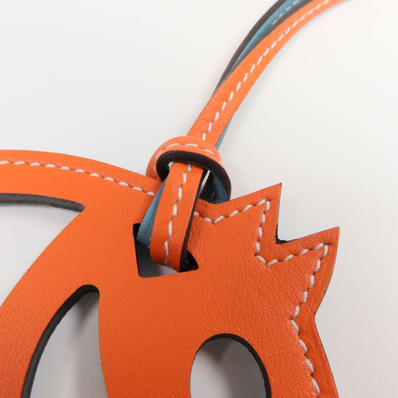 HERMES Swift皮革Horse Charm掛飾Plomb/Orange Poppy-5